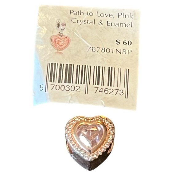 Pandora Path to Love Pink  Crystal & Enamel Heart Charm Rose Gold Plated New - Picture 4 of 4